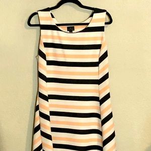 White cream and black striped sleeveless dress